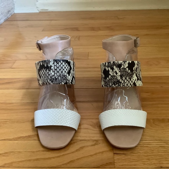 Vince Camuto Leather Snake Print Heeled Sandals- Warma  Tan Ivory Snake SZ 9.5 - Picture 3 of 14